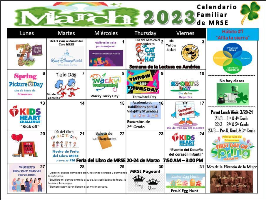 Spanish March Calendar Martha Smith Elementary School