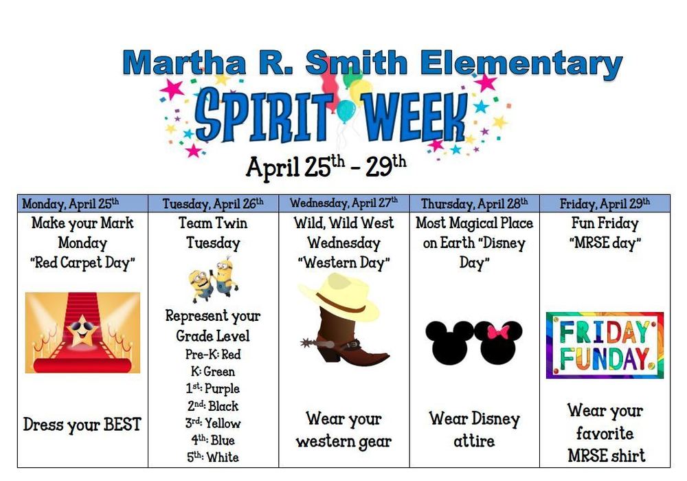 MRSE Spirit Week April 25th-29th