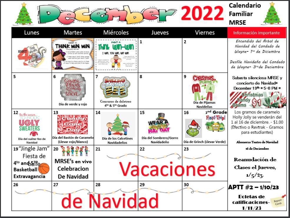 Spanish Calendar for December