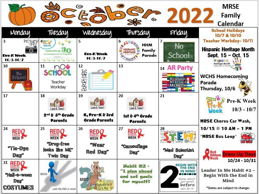 FE October Calendar | Martha Smith Elementary School