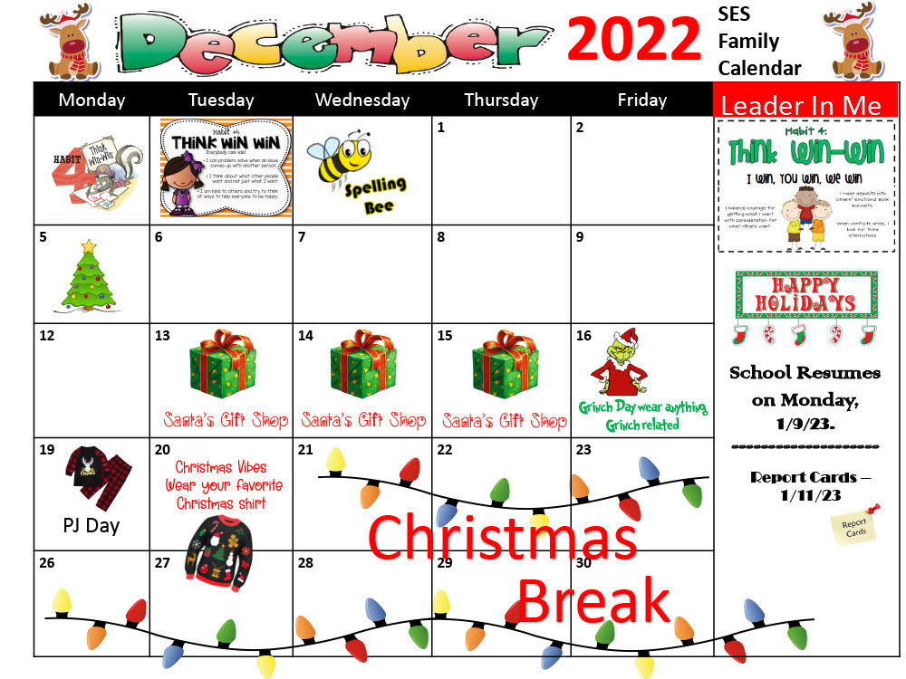 SES Family Calendar for December