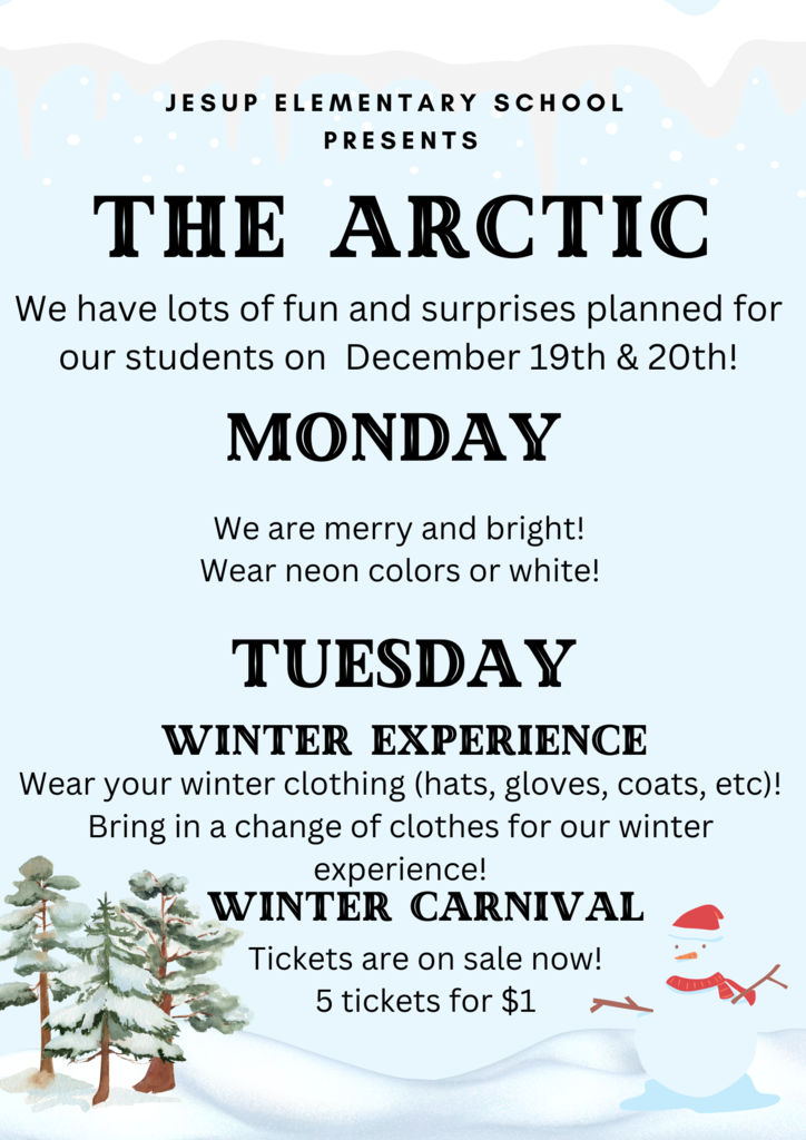 Flyer with snowman and trees plus information about the Arctic Days